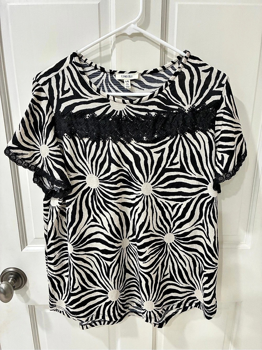 Como Blu Abstract Print Short Sleeve Top Size Large